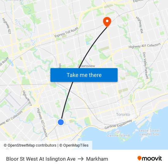 Bloor St West At Islington Ave to Markham map
