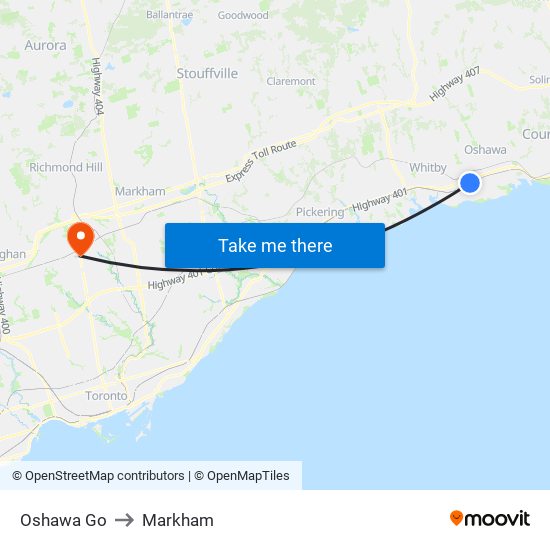 Oshawa Go to Markham map