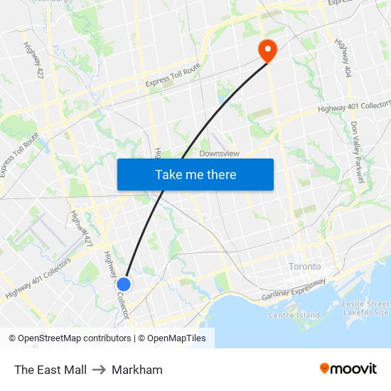 The East Mall to Markham map
