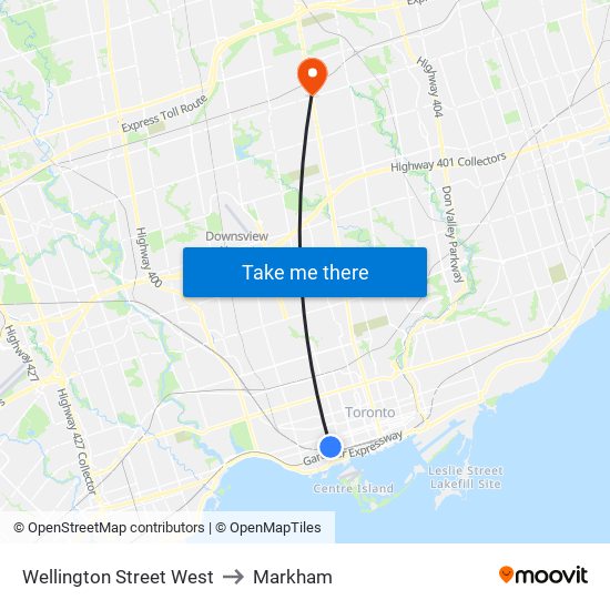 Wellington Street West to Markham map