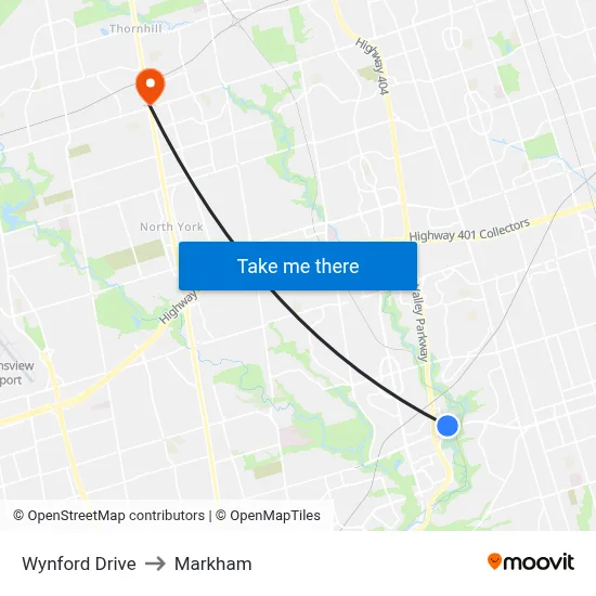 Wynford Drive to Markham map
