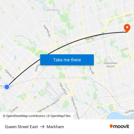 Queen Street East to Markham map