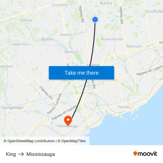 King to Mississauga map
