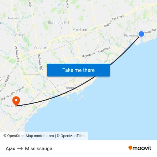 Ajax to Mississauga map