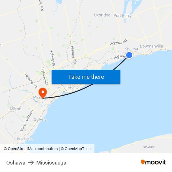 Oshawa to Mississauga map