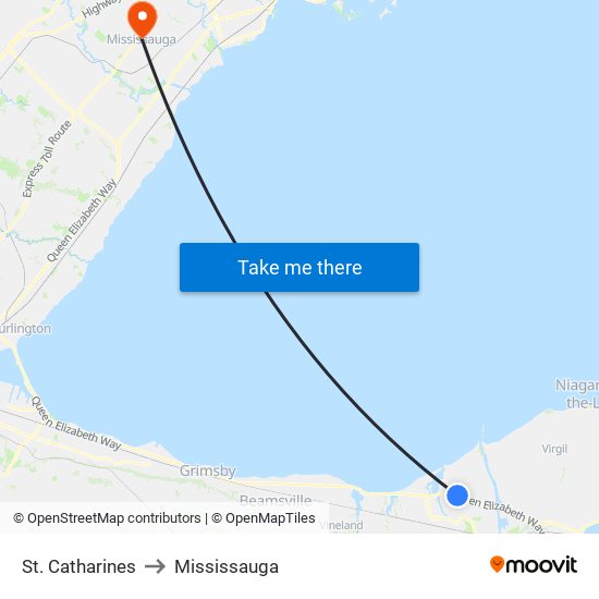 St. Catharines to Mississauga map