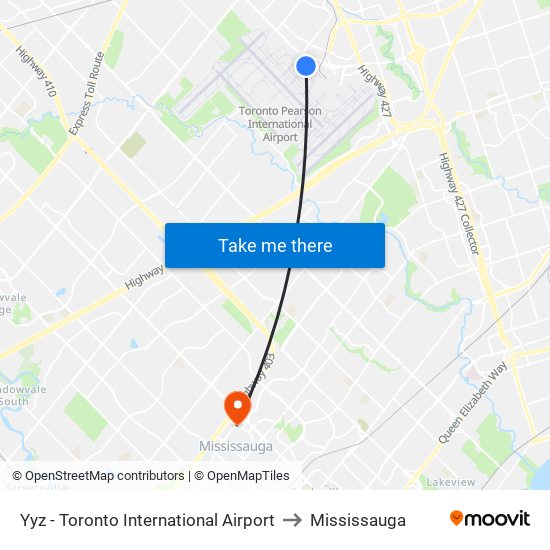 Yyz - Toronto International Airport to Mississauga map