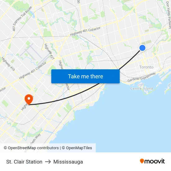 St. Clair Station to Mississauga map