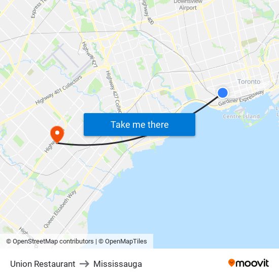 Union Restaurant to Mississauga map