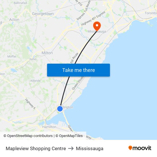 Mapleview Shopping Centre to Mississauga map