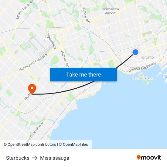 Starbucks to Mississauga map