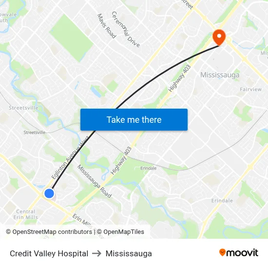 Credit Valley Hospital to Mississauga map
