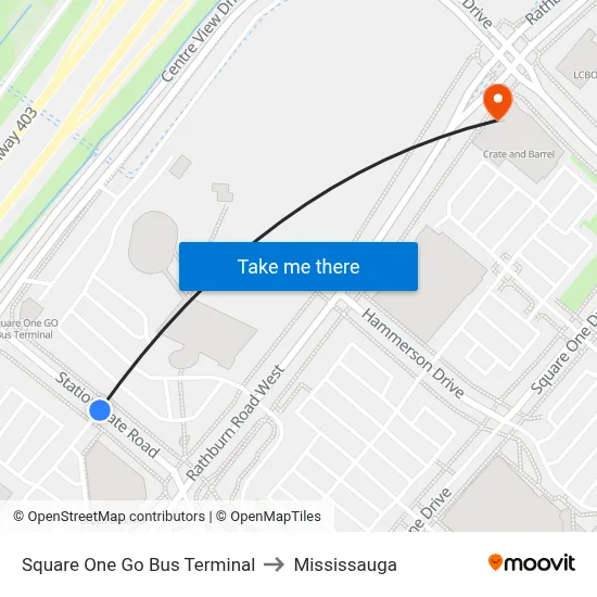 Square One Go Bus Terminal to Mississauga map