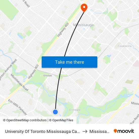 University Of Toronto Mississauga Campus to Mississauga map
