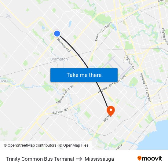 Trinity Common Bus Terminal to Mississauga map