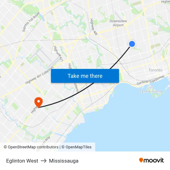 Eglinton West to Mississauga map