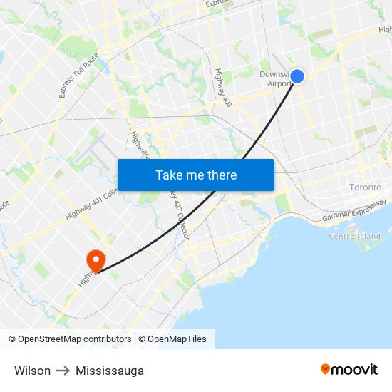 Wilson to Mississauga map