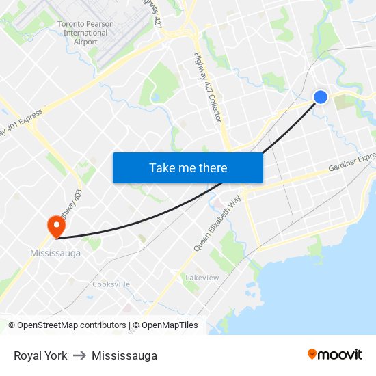 Royal York to Mississauga map