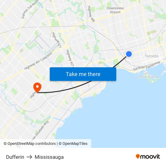 Dufferin to Mississauga map