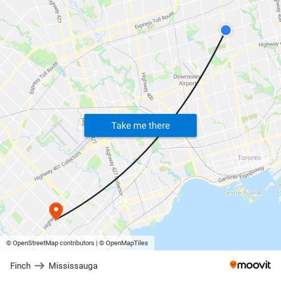 Finch to Mississauga map