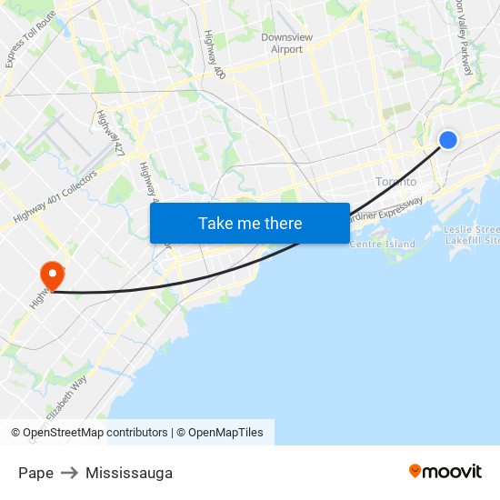 Pape to Mississauga map