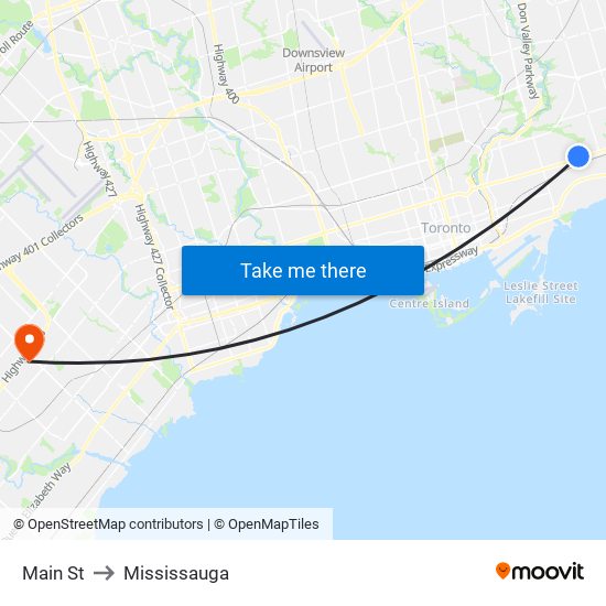 Main St to Mississauga map