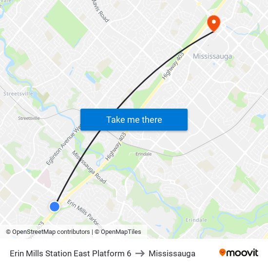 Erin Mills Station East Platform 6 to Mississauga map