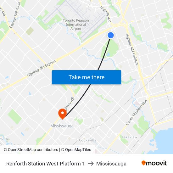 Renforth Station West Platform 1 to Mississauga map