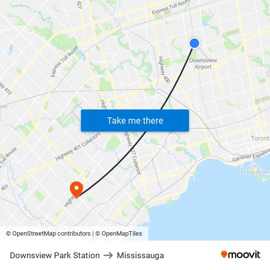 Downsview Park Station to Mississauga map
