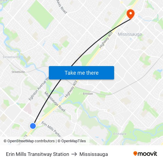 Erin Mills Transitway Station to Mississauga map