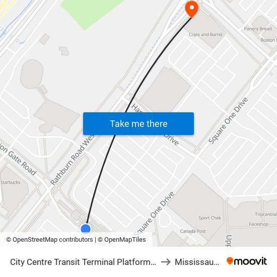 City Centre Transit Terminal Platform H to Mississauga map