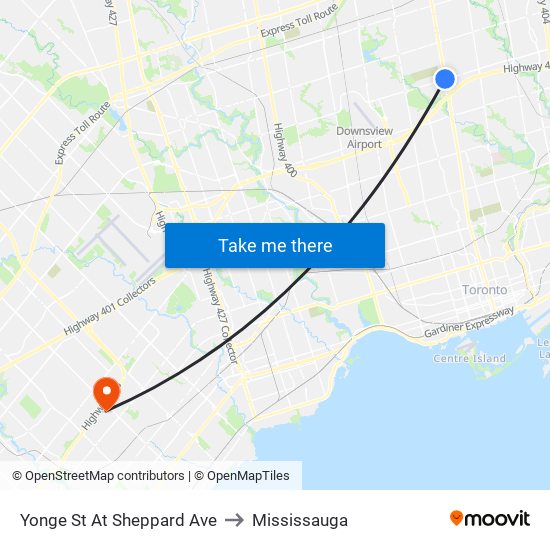 Yonge St At Sheppard Ave to Mississauga map