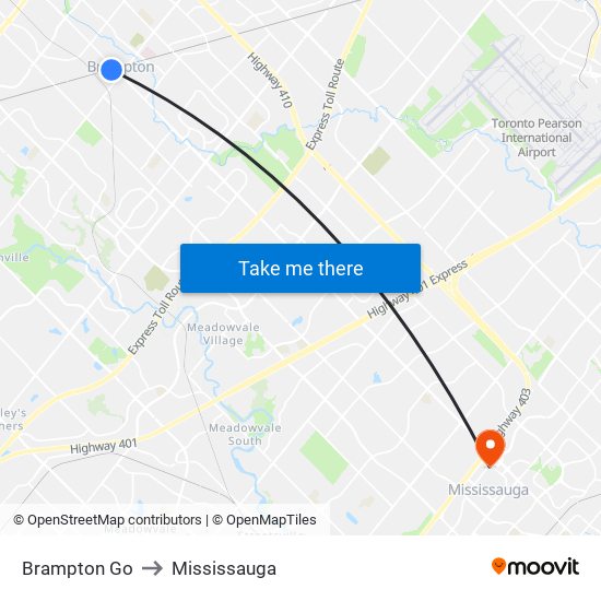 Brampton Go to Mississauga map
