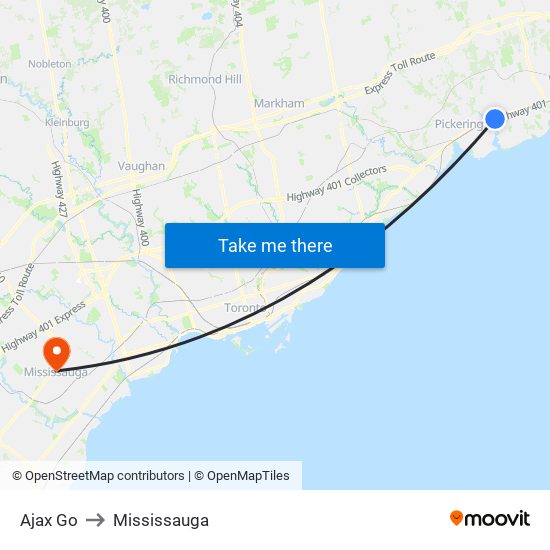 Ajax Go to Mississauga map