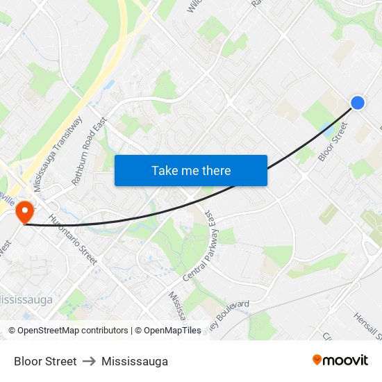 Bloor Street to Mississauga map