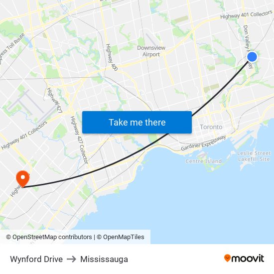 Wynford Drive to Mississauga map