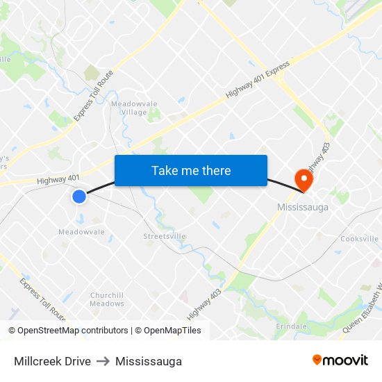 Millcreek Drive to Mississauga map