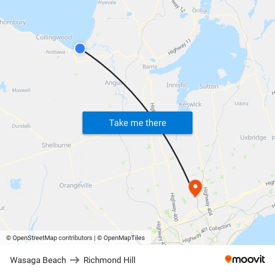 Wasaga Beach to Richmond Hill map
