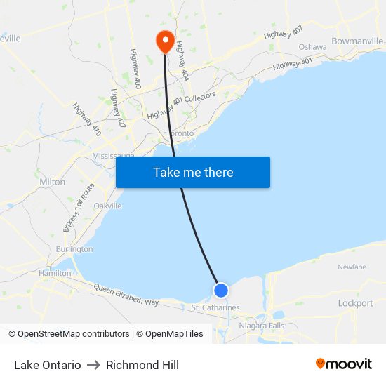 Lake Ontario to Richmond Hill map