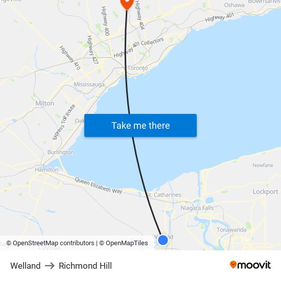 Welland to Richmond Hill map