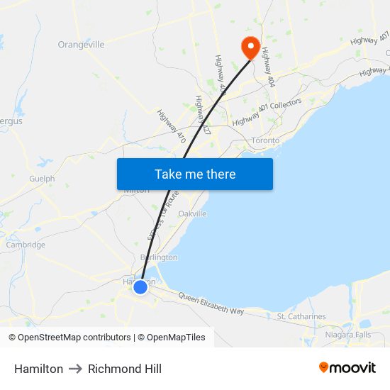 Hamilton to Richmond Hill map
