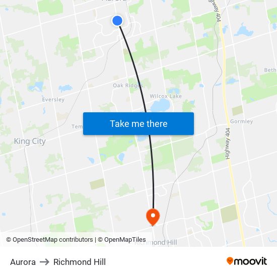 Aurora to Richmond Hill map