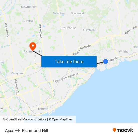 Ajax to Richmond Hill map