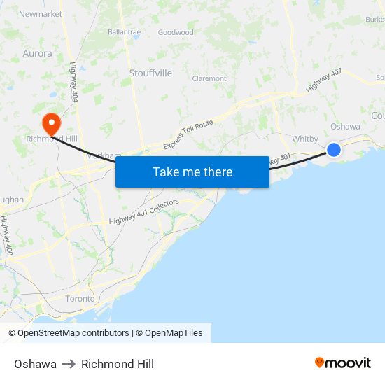 Oshawa to Richmond Hill map