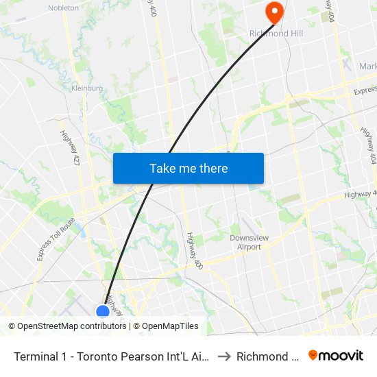 Terminal 1 - Toronto Pearson Int'L Airport to Richmond Hill map