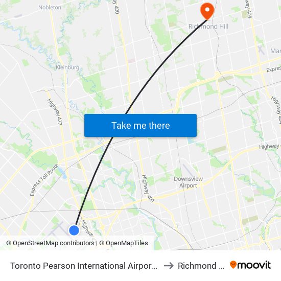 Toronto Pearson International Airport (Yyz) to Richmond Hill map
