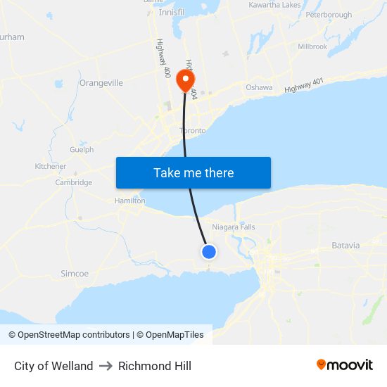 City of Welland to Richmond Hill map