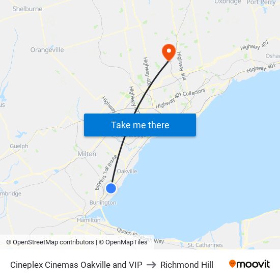 Cineplex Cinemas Oakville and VIP to Cineplex Cinemas Oakville and VIP map