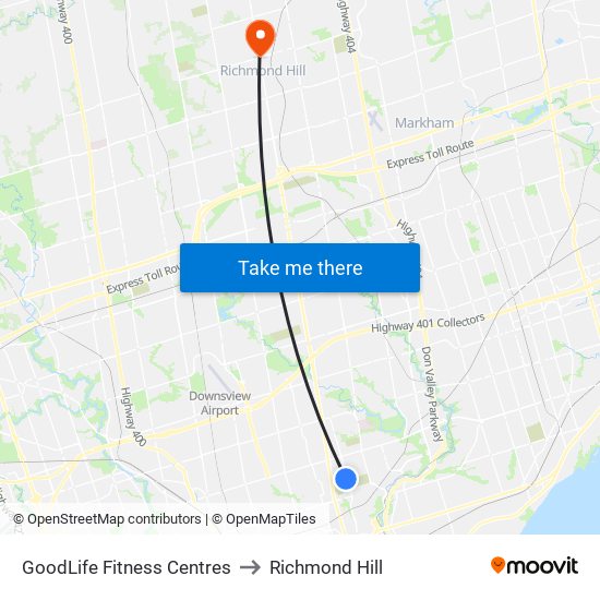 GoodLife Fitness Centres to Richmond Hill map