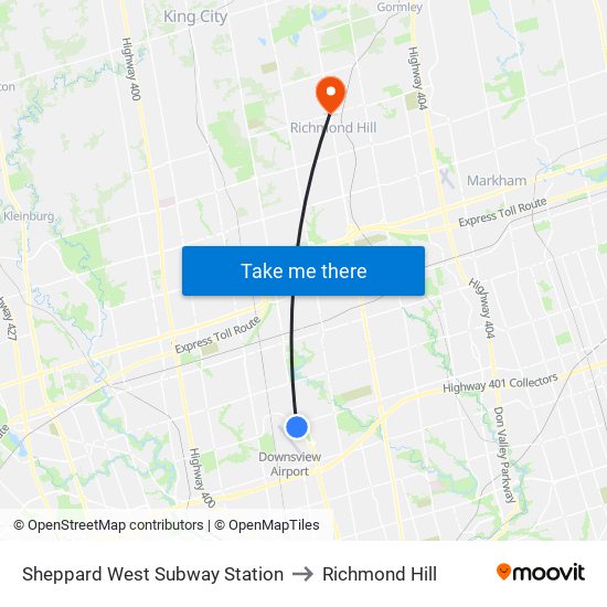 Sheppard West Subway Station to Richmond Hill map